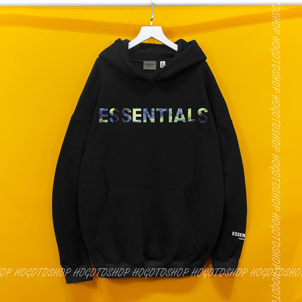 Áo nỉ hoodie ESSENTIALS CHỮ XANH Hogoto shop , Áo nỉ bông unisex nam nữ form rộng oversize chất liệu Cotton