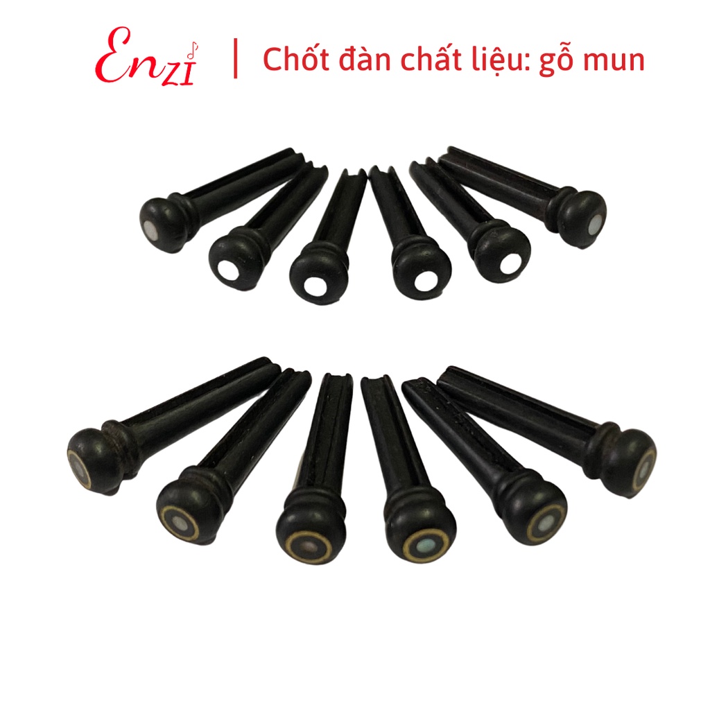 Chốt dây đàn guitar đồng thau nguyên khối đính ngọc chốt xương bò gỗ mun cao cấp Enzi