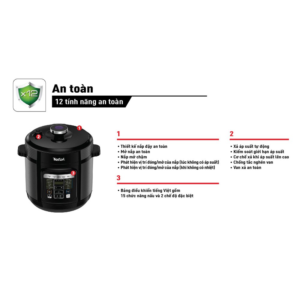 Nồi áp suất điện Tefal  CY601868 - 6L, 1000W - Hàng chính Hãng,Bảo hành 02 Năm