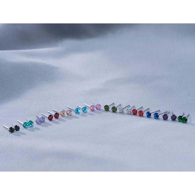 Khuyên tai bạc nụ đá nhiều màu Bông tai bạc nam nữ CHILLEE