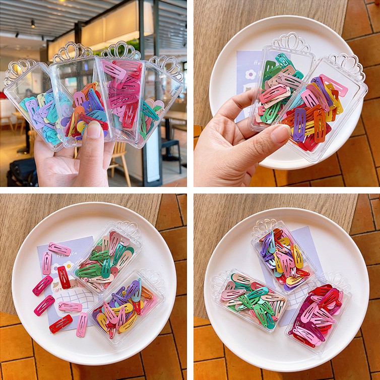 Hộp 30 kẹp tóc BB màu kẹo nhiều kiểu dáng và màu sắc tùy chọn dành cho trẻ em