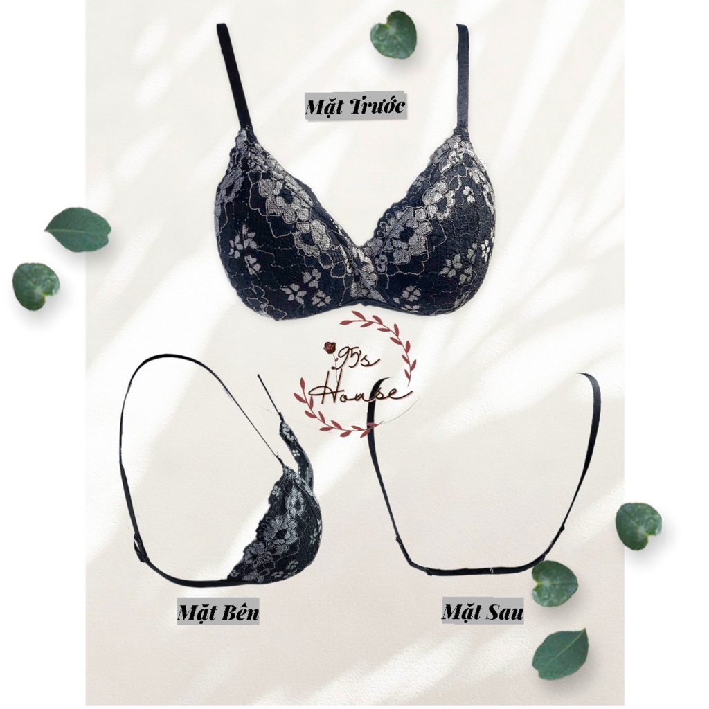 Bộ đồ lót nữ ren, bralette sexy không gọng mút mỏng màu Đen hoạ tiết Trắng (form lớn) SB04 [95's House]
