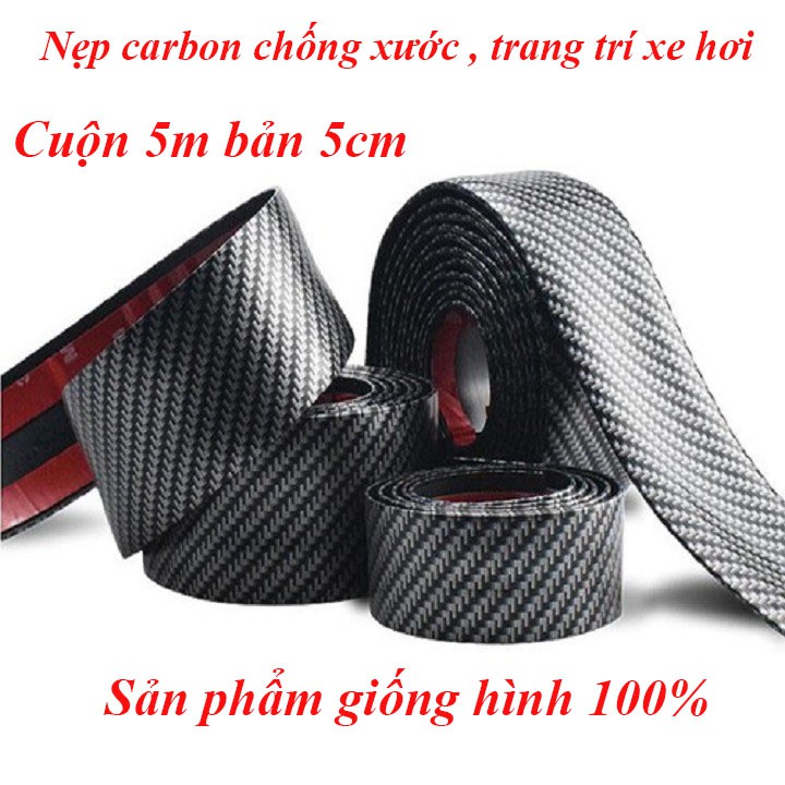 HCM_Cuộn 5m nẹp trang trí cacbon,carbon cho xe ô tô bản 5 cm