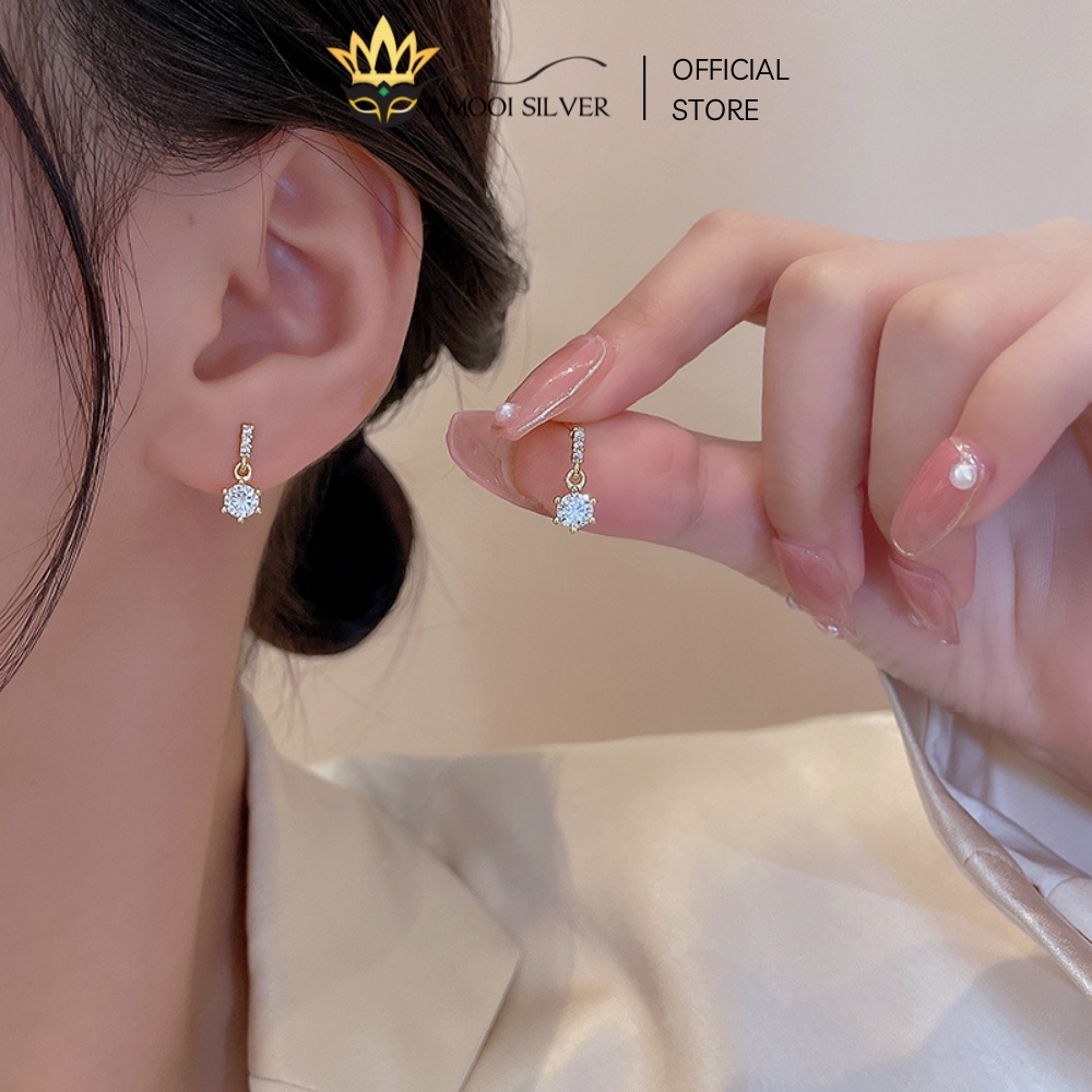 Bông tai bạc S925 6 chấu tòn ten - Amooi Silver AB126