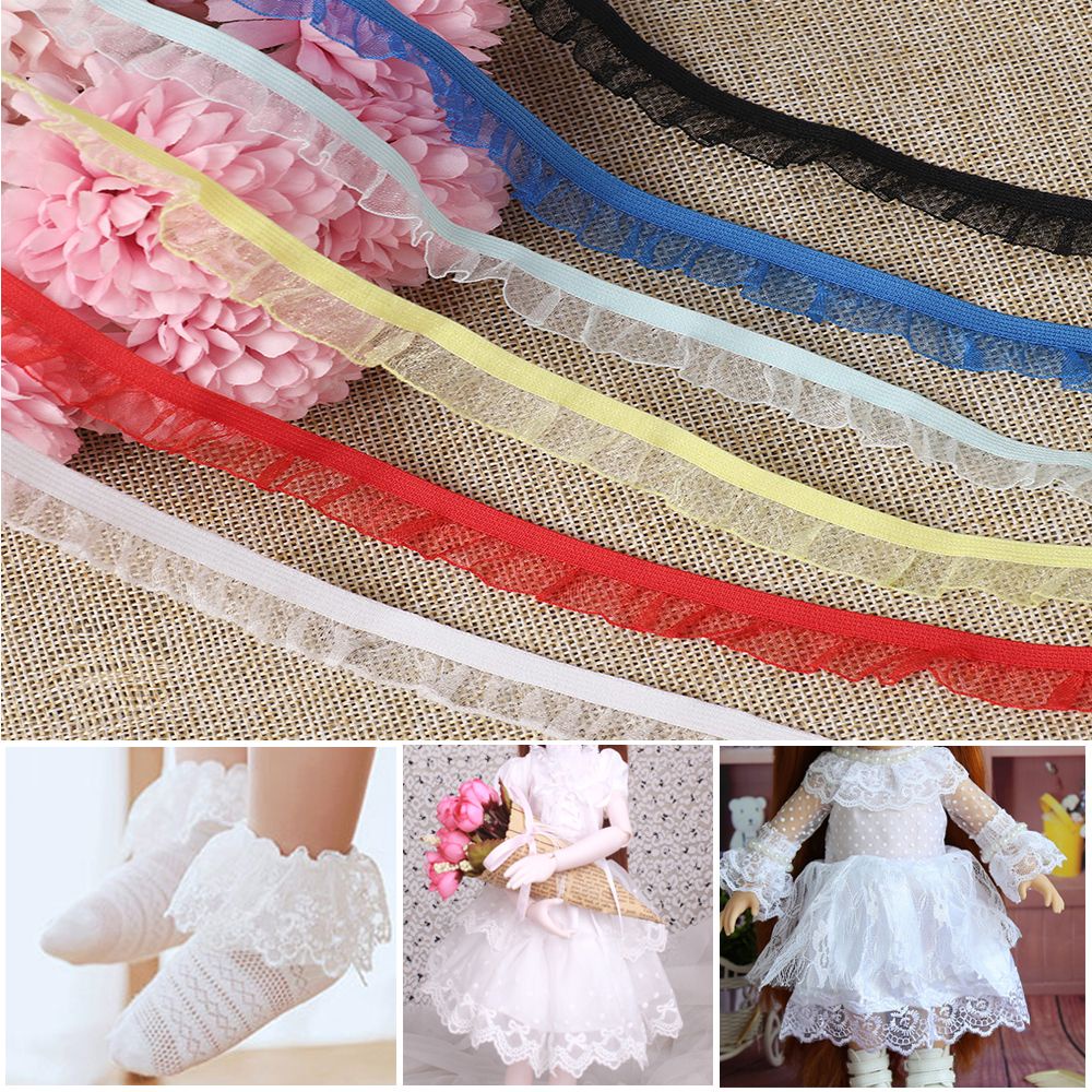 Vải Ruy Băng Co Giãn Phối Ren Nhiều Màu Sắc Dùng May Quần Áo Búp Bê Diy