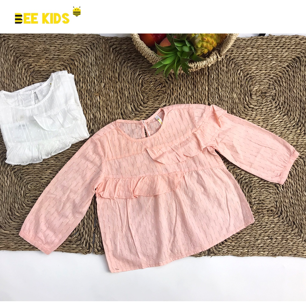 Áo Thô Cho Bé Gái 2-10 Tuổi Bee Kids Thiết Kế Tay Bo Cùng Viền Bèo, Chất Thô Đũi Hạt Gạo Xinh Xắn 7AC01404DA