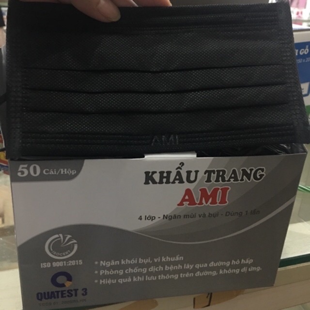 Khẩu trang kháng khuẩn ami đen 4 lớp hộp 50c ( có mẫu mới hãng đổi vỏ màu khác )
