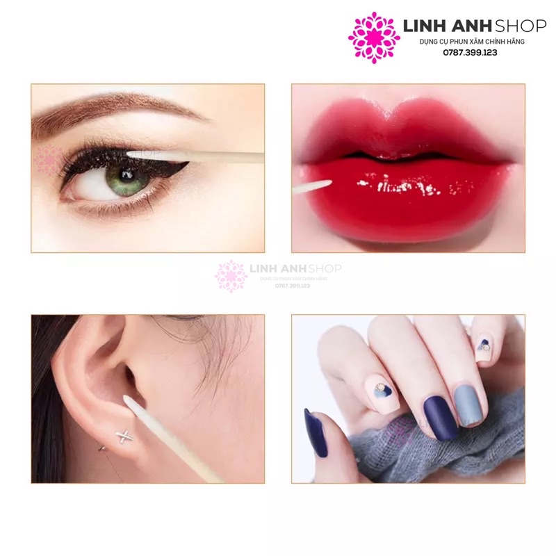 Gói Tăm Gỗ Đầu Nhọn Makeup Phun Xăm