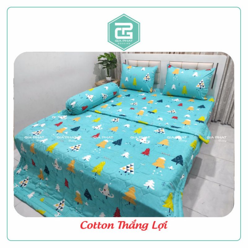 Bộ Chăn ga 5 món 100% Cotton Thắng Lợi chuẩn logo ( Chăn chần gòn + 1 ga + 2 gối nằm + 1 ôm )