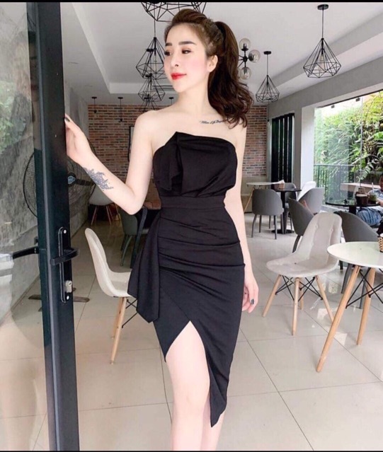 Đầm cúp ngực xẻ tà nhúng bèo kèm mút | BigBuy360 - bigbuy360.vn