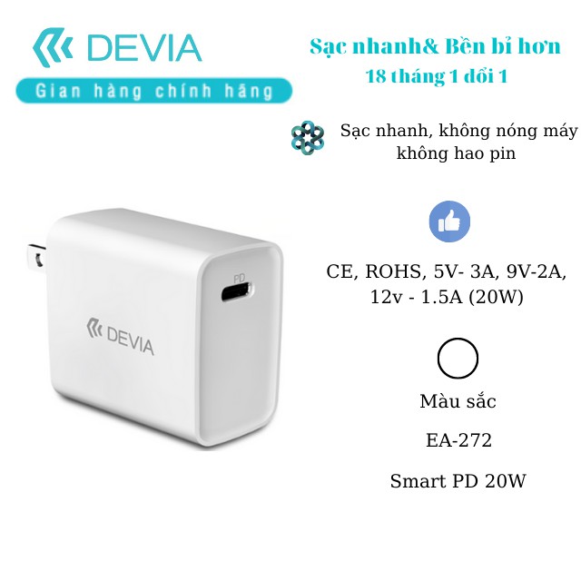 Củ sạc nhanh Devia PD TypeC 20W chính hãng
