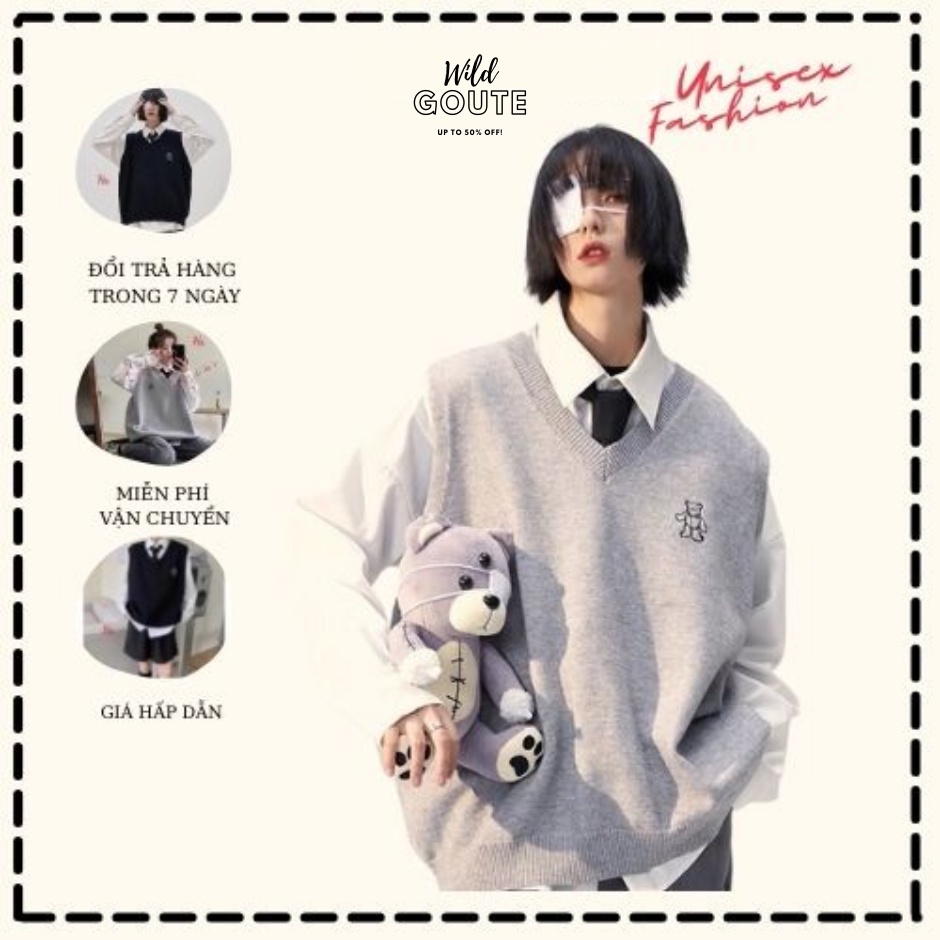 Áo Gile Thêu Gấu Chất Cotton Dày Dặn From Suông Rộng Wild Goute Mã SP000844