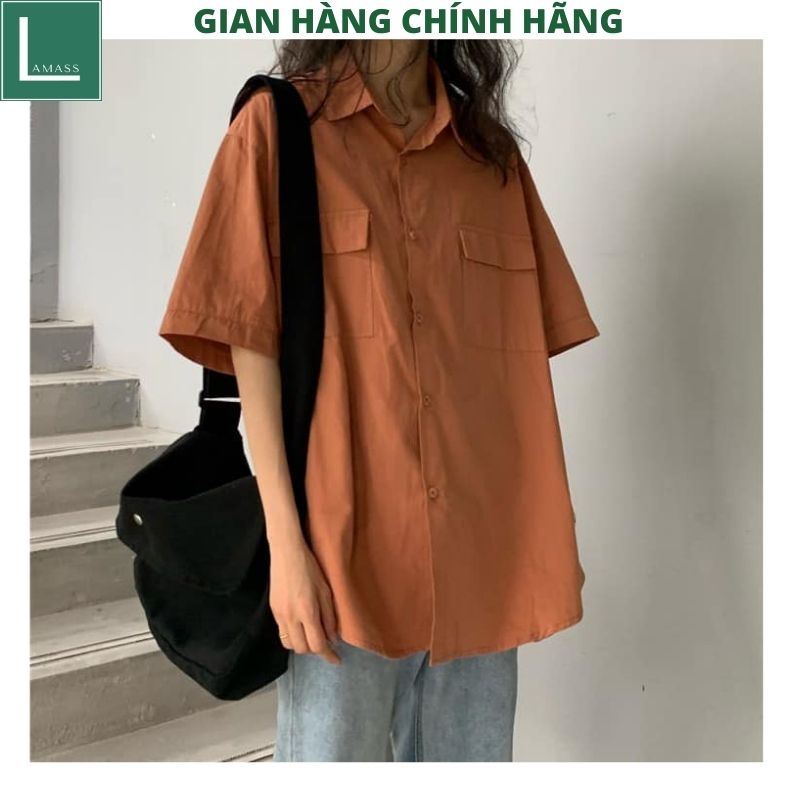 Áo sơ mi nữ hàn quốc túi hộp 5 mầu form rộng cữ xinh unisex ulzzang vintage -LAMASS