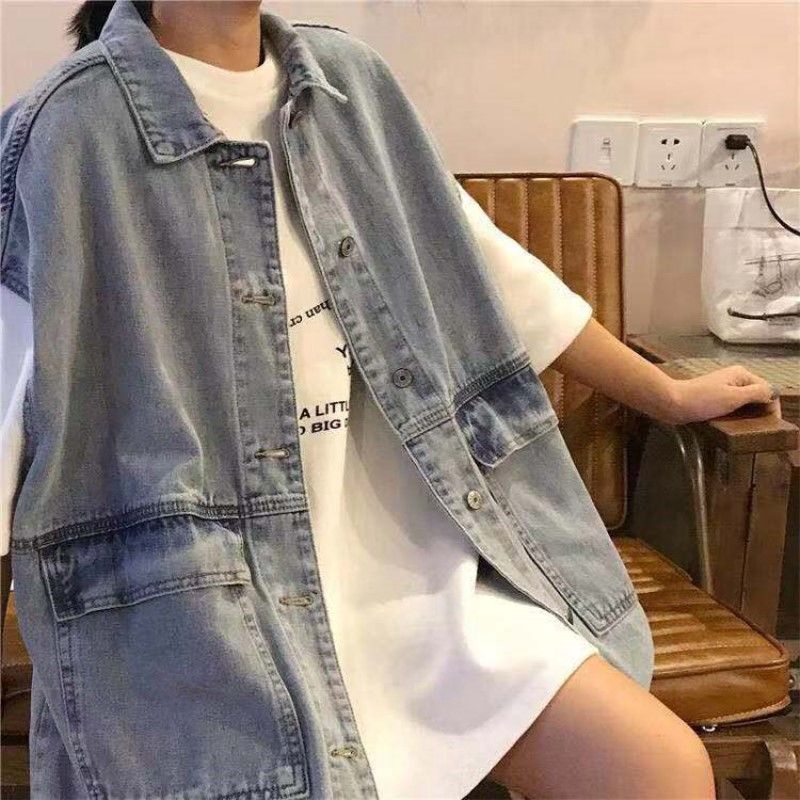 Áo Khoác Denim Không Tay Dáng Rộng Phong Cách Hàn Quốc Thời Trang Mùa Hè Dành Cho Nữ