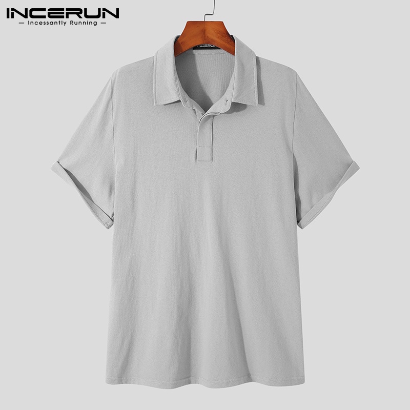 Áo thun polo INCERUN tay ngắn màu trơn 3 tùy chọn đơn giản cho nam