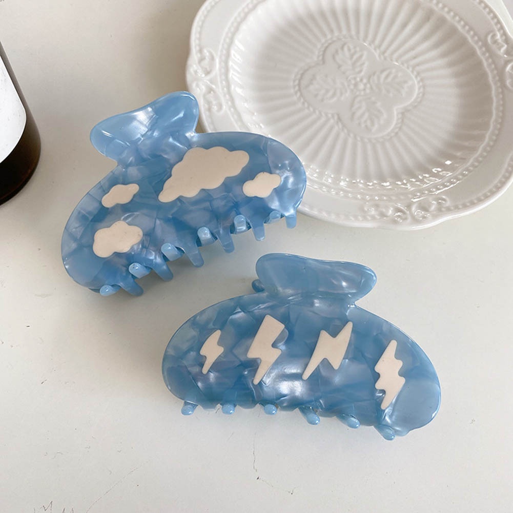 Kẹp Tóc Hình Học Khoét Rỗng Màu Xanh Dương Lightning Hoạt Hình Đám Mây Thời Trang Cho Nữ