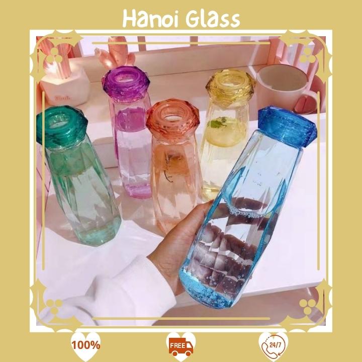 Bình thuỷ tinh 430ml đựng nước 🐟 Kim Cương 🐟 nắp vặn nhiều màu sắc [ RẺ VÔ ĐỊCH ]