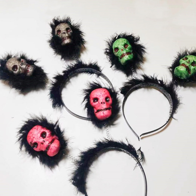 Băng Đô Hóa Trang Halloween Hình Đầu Lâu Lông Dài Kinh Dị