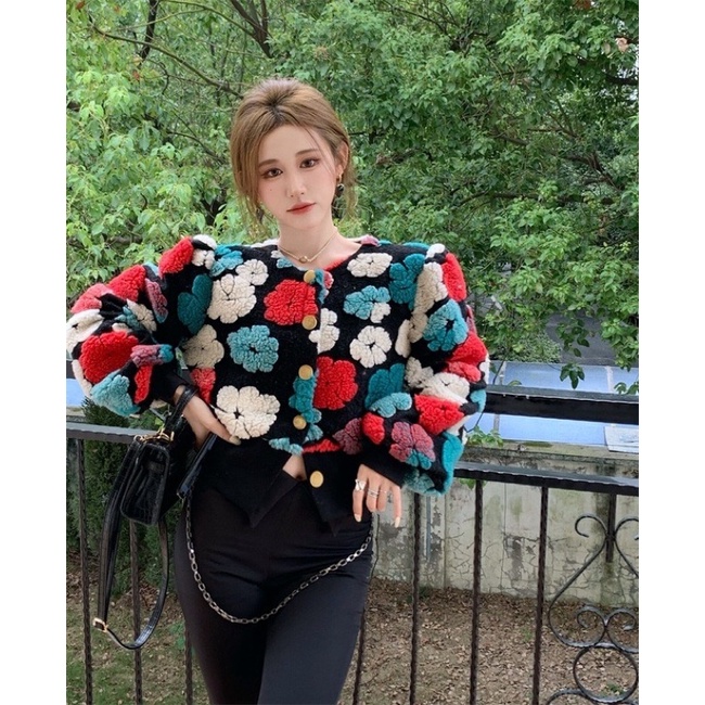 Áo khoác ghi lê len hoa nổi koreastyle