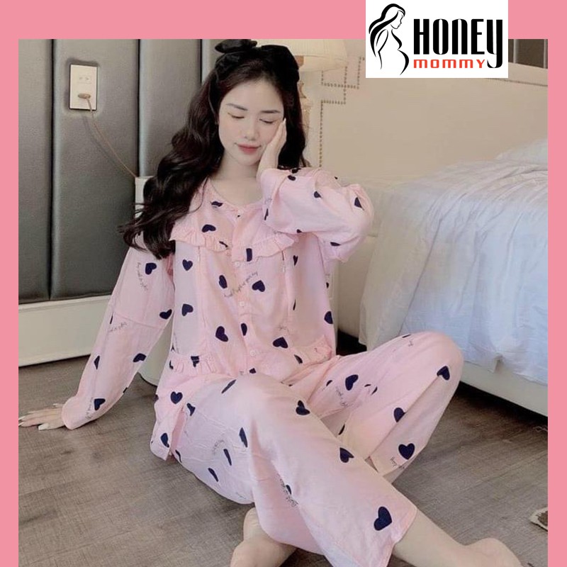 Bộ Lanh Bầu Tole 2 Chức Năng Dài Tay Quần Dài Kết Hợp Sau Sinh Có Khóa Ti HT4624 Honey Mommy