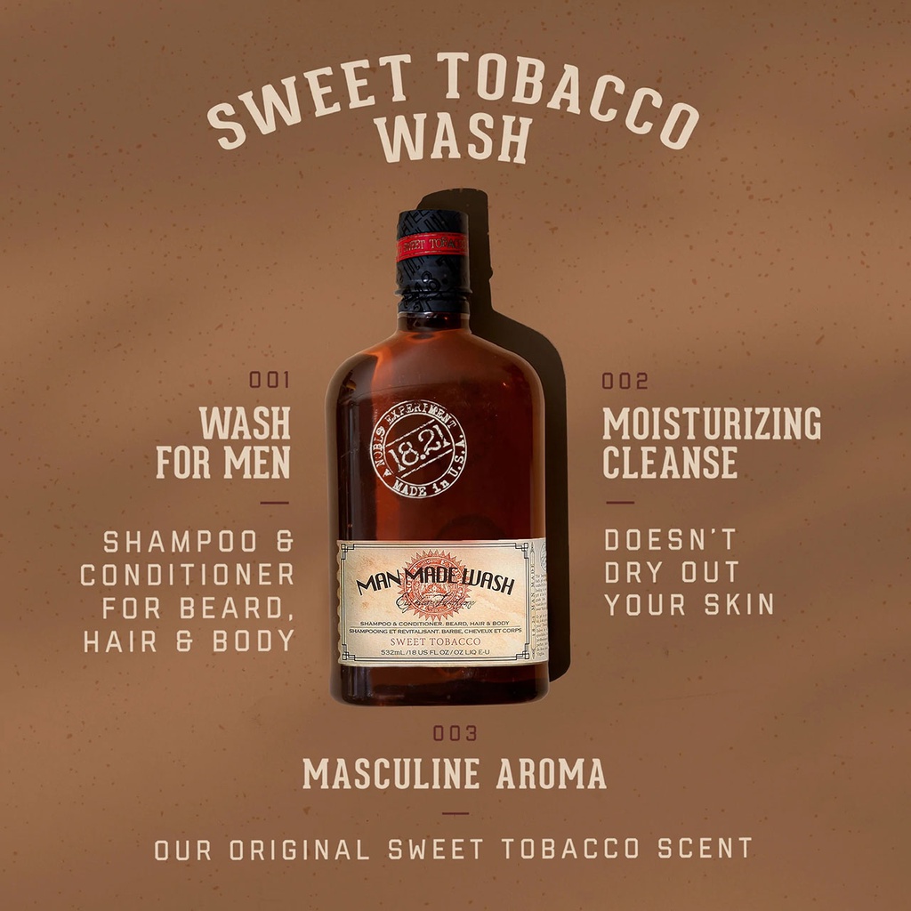 Dầu gội xả tắm nam [3in1] 18.21 Man Made Wash Sweet Tobacco , Spiced Vanilla , Absolute Mahogany , Noble Oud  532ml