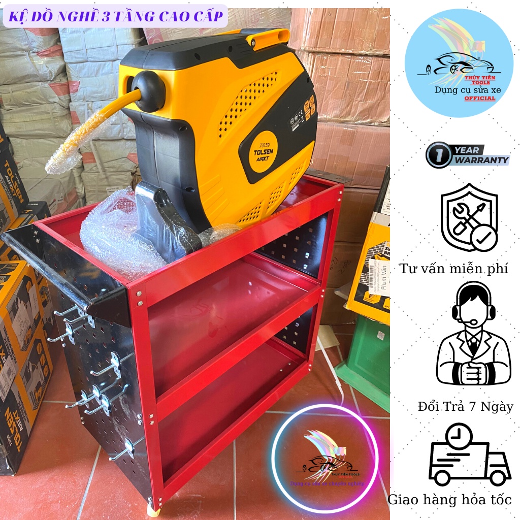 Kệ đựng đồ nghề dụng cụ 3 tầng sơn mạ tĩnh điện siêu đẹp