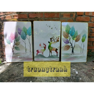 Tranh Tráng Gương khung COMPOZIT 40x60cm x 3 tranh - Hươu sắc màu