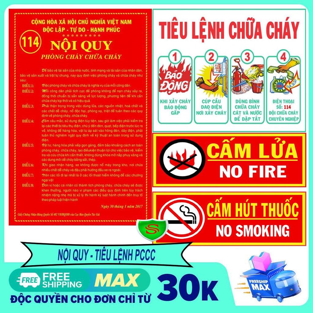 - Bộ biển Tiêu lệnh - Nội quy PCCC - Bộ đủ 4 biển