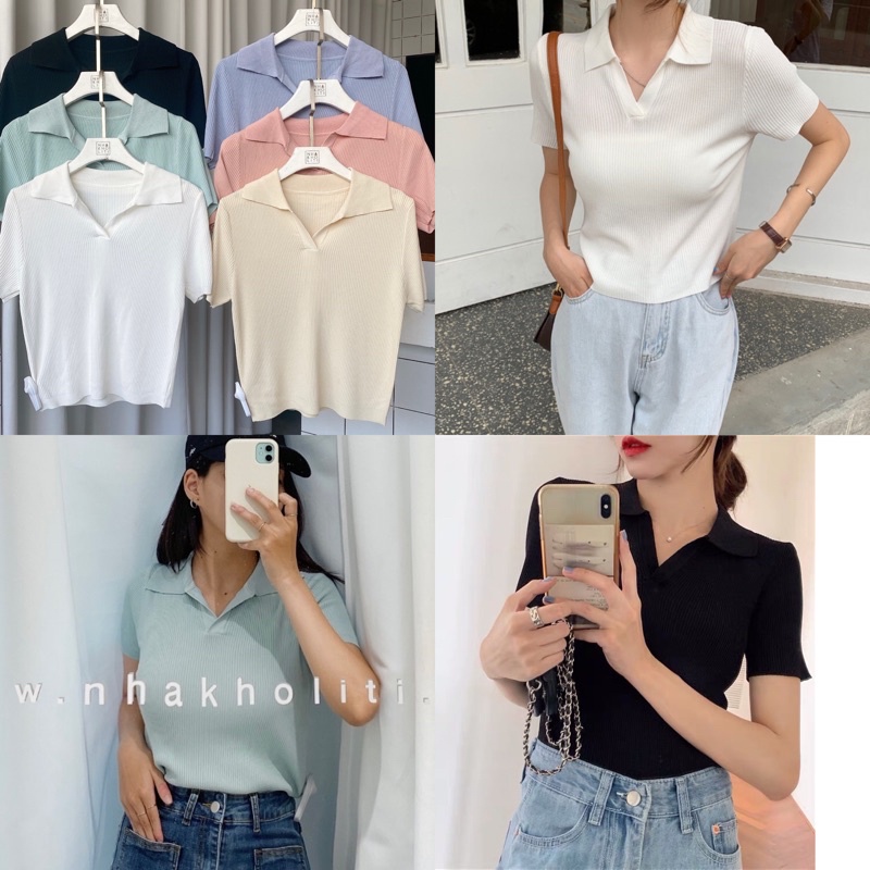 Áo thun tay ngắn gân nhuyễn cổ polo - AT2117