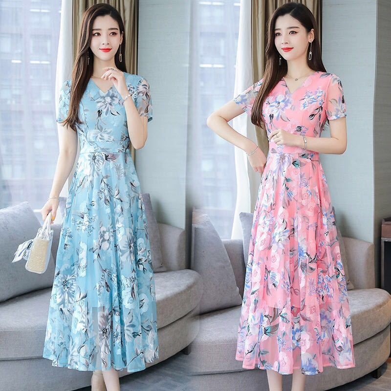 Đầm Chiffon Dáng Dài In Họa Tiết Phong Cách Phương Tây Thời Trang Mùa Hè Mới Cho Nữ 2021 30-40 Tuổi