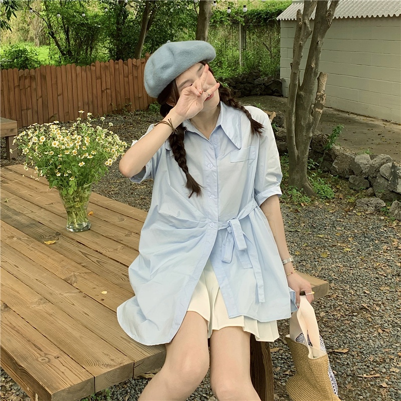 Áo Sơ Mi Tay Ngắn Cổ polo Dáng Rộng Thời Trang Hàn Quốc Cho Nữ