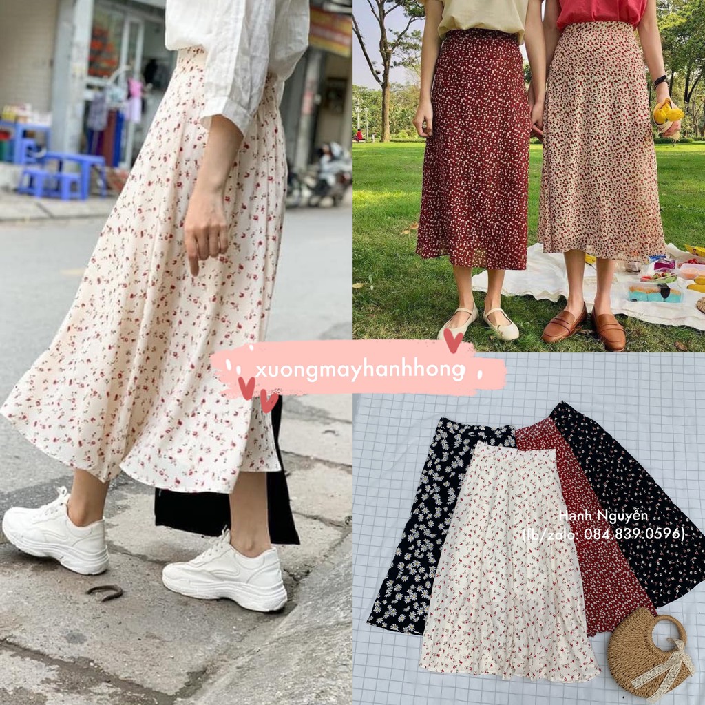 Giá sỉ Chân váy hoa vintage chiffon Ulzzang hai lớp dáng dài - Xưởng May Hạnh Hồng