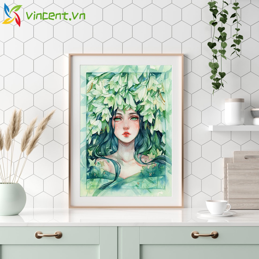 Bộ tranh thêu chữ thập hình cô gái và hoa 11CT DIY