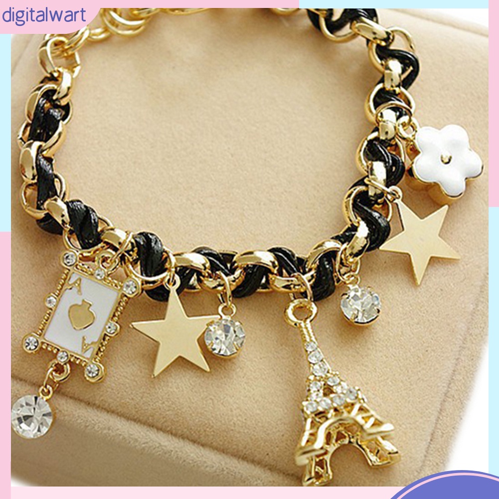 Vòng da nhân tạo đeo tay thiết kế mặt tháp Eiffel nhỏ nhắn xinh xắn dễ thương dành cho nữ