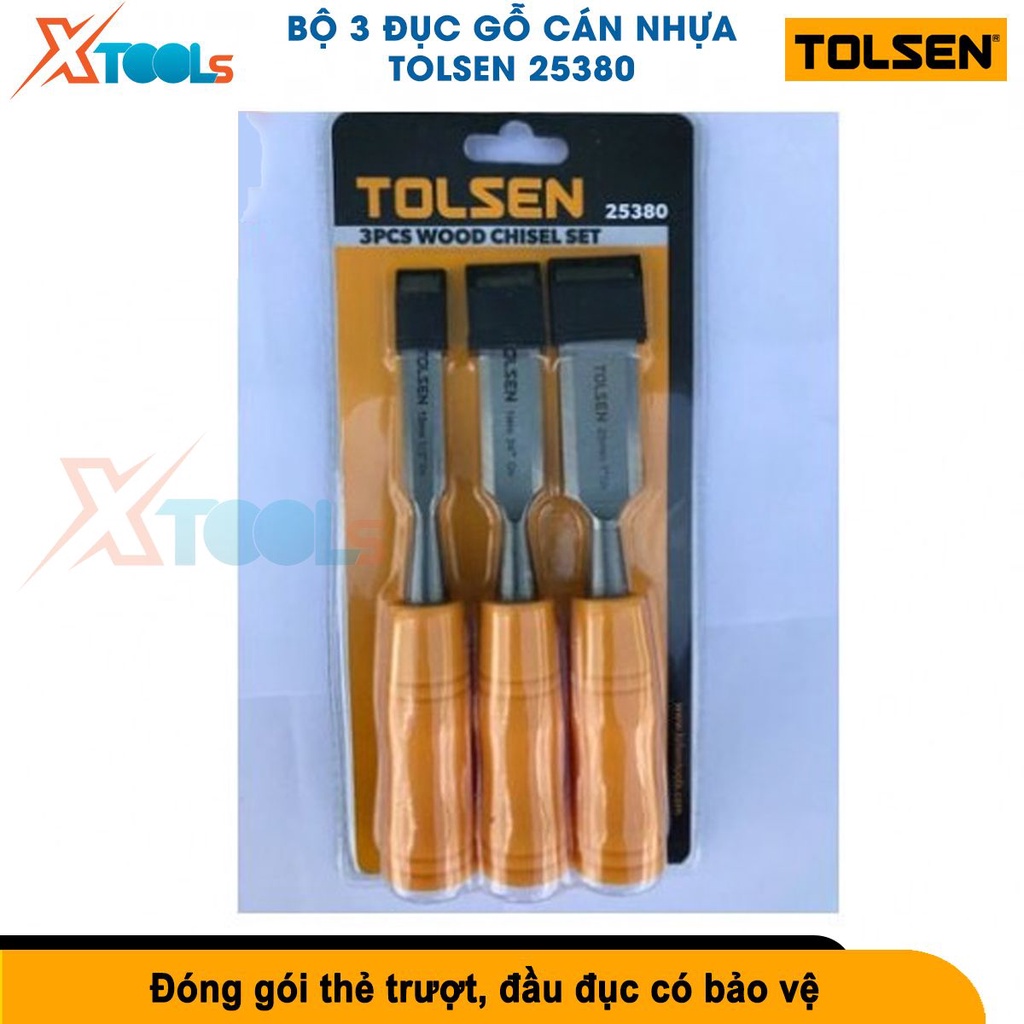 Bộ 3 đục gỗ Tolsen 25380 thép Cr-V rắn chắc, 3 kích thước 1, 1/2, 3/4 inch, tay cầm nhựa chắc chắn [CHÍNH HÃNG][XTOOLS]