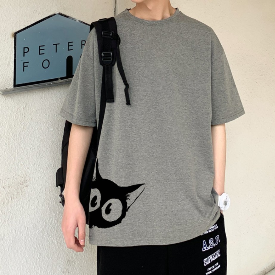 Áo Thun Tay Lỡ In Mèo Lấp Ló Unisex Freesize Dưới 75kg ATIN12 | BigBuy360 - bigbuy360.vn
