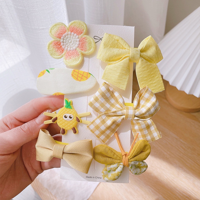Set 7 kẹp tóc nơ vải phong cách Hàn Quốc thời trang dễ thương cho bé gái