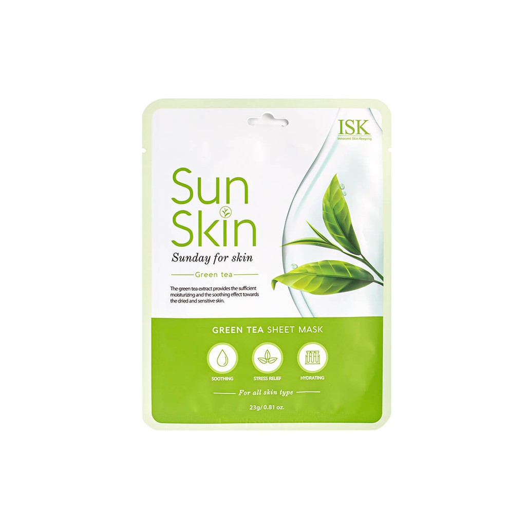 Mặt nạ dưỡng ẩm, sáng da ISK Sunskin GREEN TEA SHEET MASK 23ml - Hàn Quốc Chính Hãng