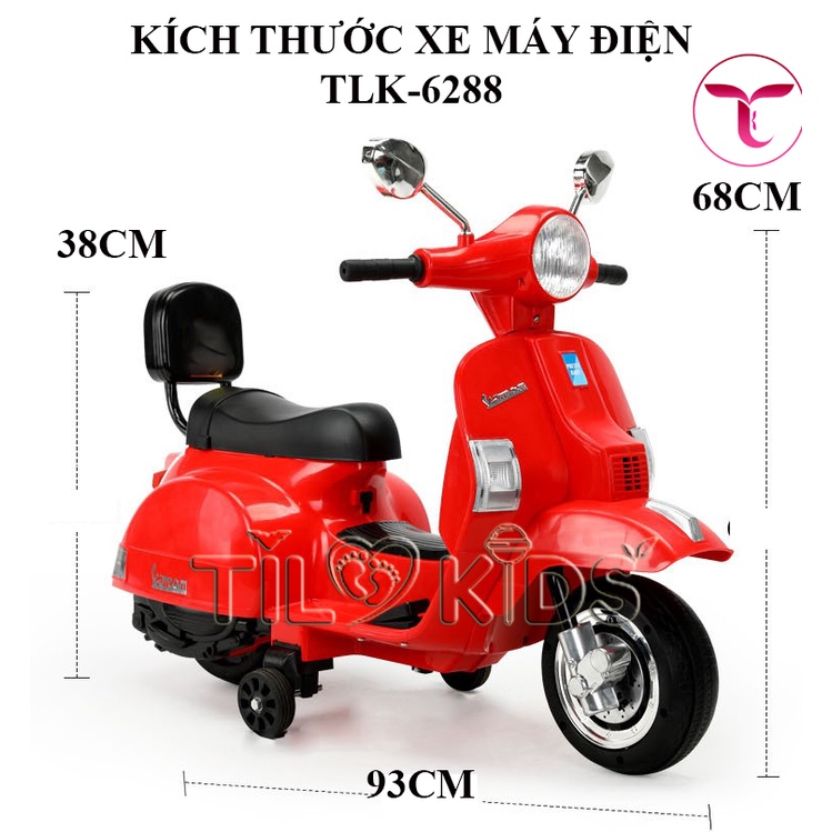 Xe máy điện trẻ em, xe máy điện Vespa cho bé TILO KIDS TLK-6288 có đèn nhạc siêu dễ thương