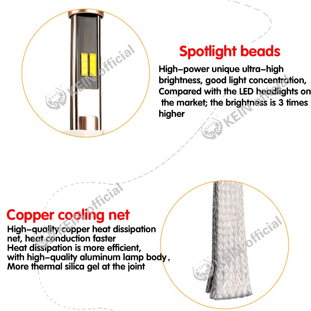 KEIN Set 2 Bóng Đèn Pha Led H11 / H9 / H8 3000k 6000k 80w 11000lm Dành Cho Xe Hơi H4 9005 9006 HB3 HB4 H1 H7