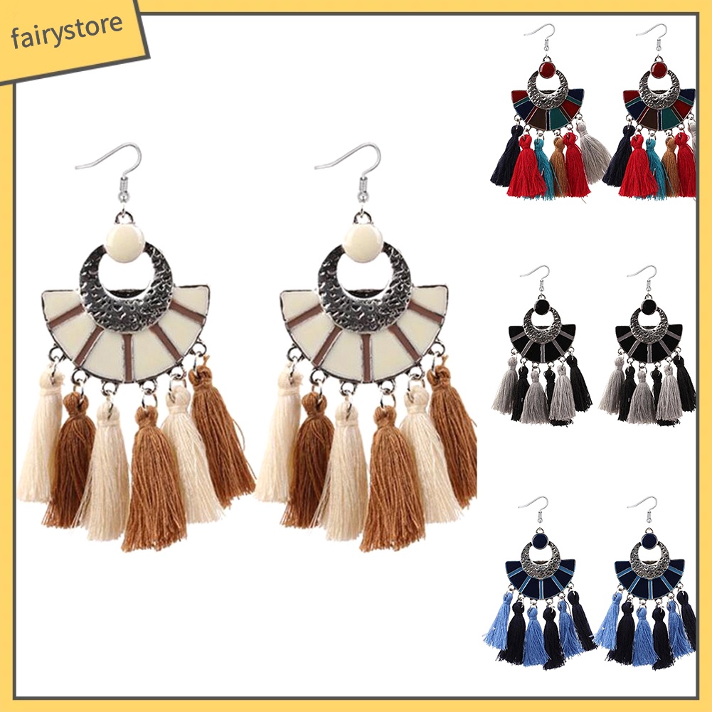 Khuyên tai tua rua hình quạt phối nhiều màu sắc thời trang thanh lịch