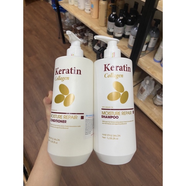 Đâu gội xả KERATIN Collage sạch gàu , ngăn rụng tóc , phục hồi tóc khô sơ hư tổn, cung cấp dưỡng chất cho mái tóc