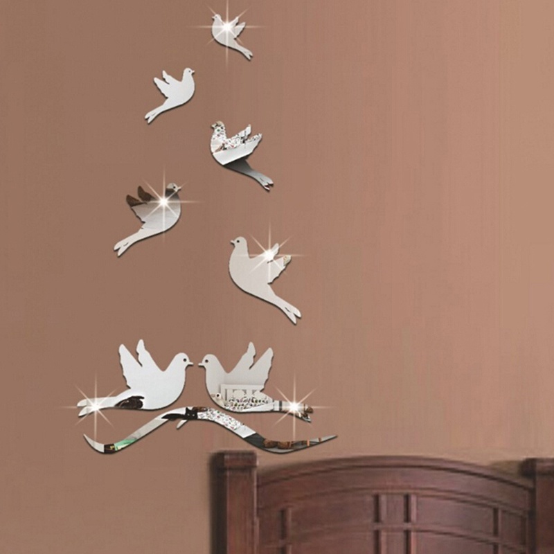 1 PC 3D Acrylic Flying Bird Pigeon Mirror Wall Stickers Remover Window Decals Background Home Decoration