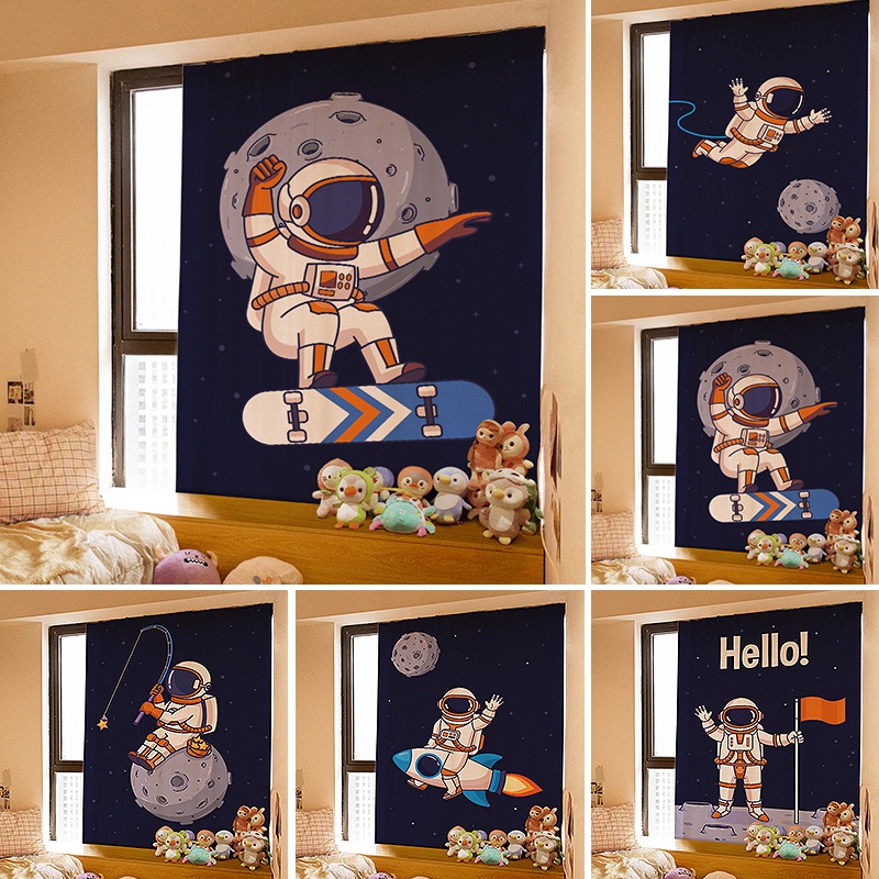 Rèm treo cửa họa tiết phi hành gia hoạt hình xinh xắn bắt mắt