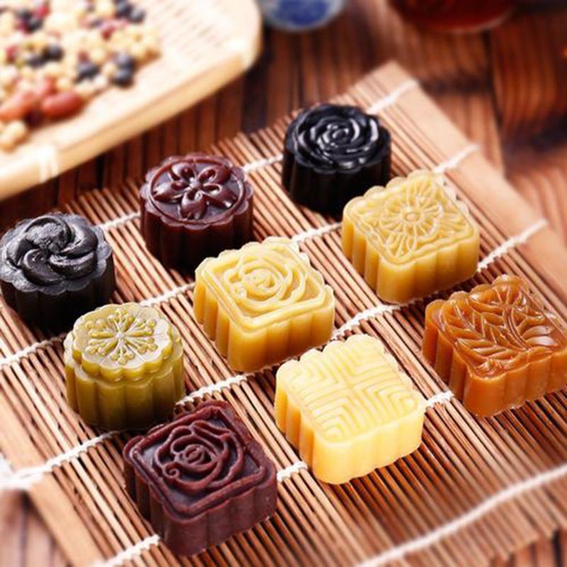 Bộ khuôn nhấn + 6 con dấu tạo họa tiết cho bánh trung thu 250g