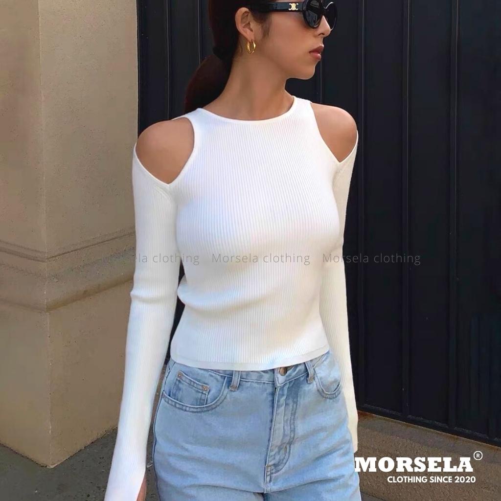 MORSELA® chính hãng - Áo thun nữ khoét 2 bên vai xẻ tay sexy cá tính chât thun gân mịn dày dặn - áo croptop nữ
