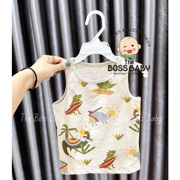 Set 3 áo sát nách hè bé trai vải cotton xuất dư hoạ tiết khủng long The Boss Baby