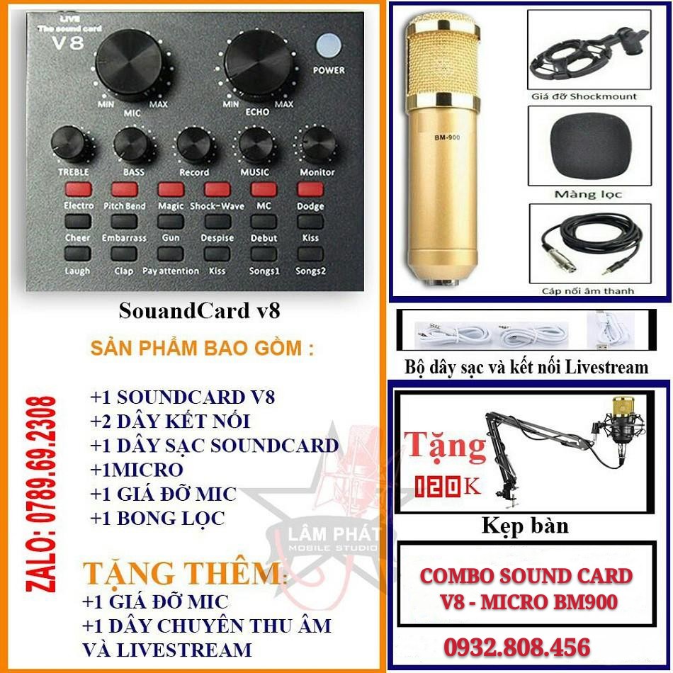 [Mã ELORDER5 giảm 10K đơn 20K] TRỌN BỘ HÁT THU ÂM, LIVESTREAM SOUND CARD V8 + MICRO BM900