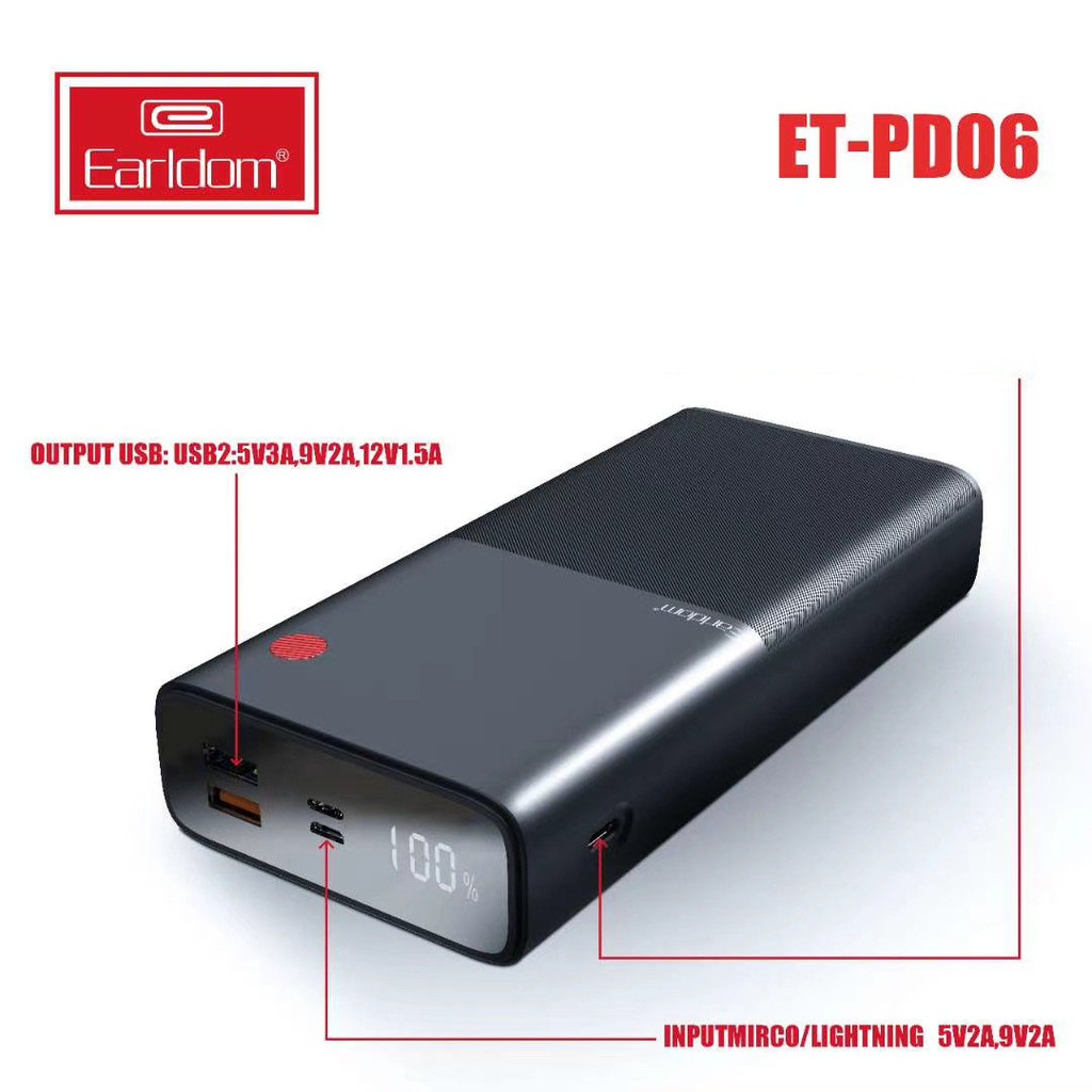 Sạc Dự Phòng Earldom 30.000mAh PD - 06 Bảo Hành 99 Năm