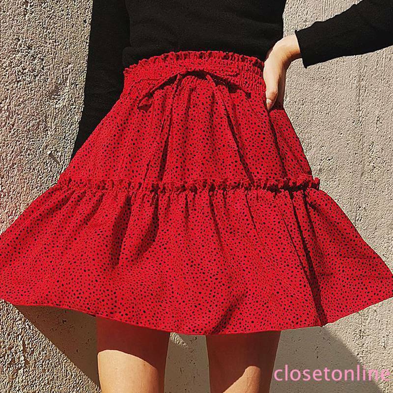 Sale Polka Dot Mini Skirts for Women Elastic Waist Pleated Beach Holiday CL | BigBuy360 - bigbuy360.vn